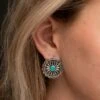Burnished Flower Concho Turquoise Earrings