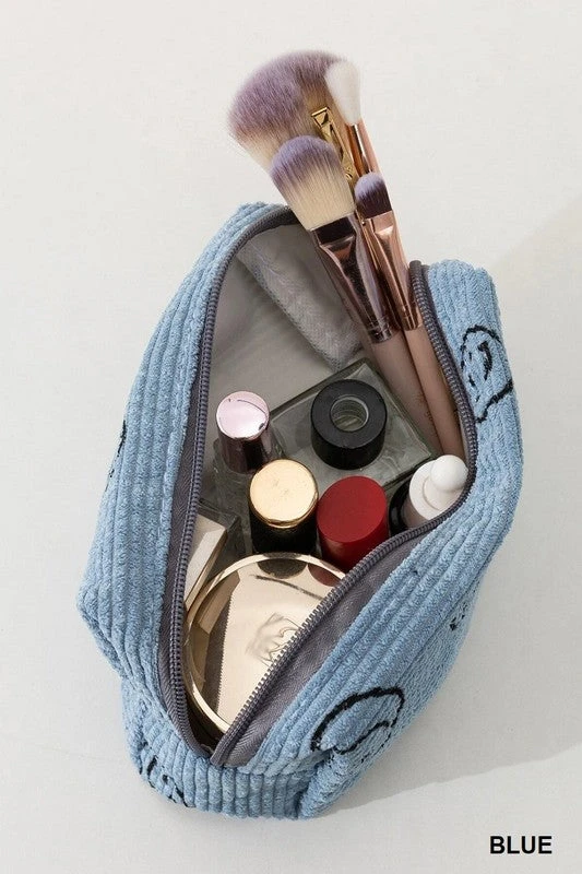 Corduroy Smiley Face Cosmetic Pouch 4 Corduroy Smiley Face Cosmetic Pouch - Image 2