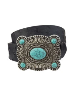 Ostrich Belt With Silver Turquoise Buckle