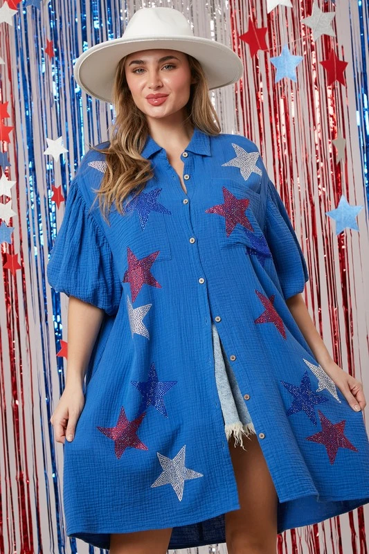 Rhinestone Star Shirt Dress 3 Rhinestone Star Shirt Dress - Image 2