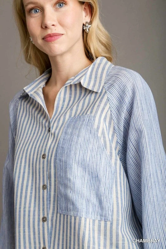 Mixed Stripe Button Down Top 5 Mixed Stripe Button Down Top - Image 3