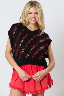 Game Day Sequins Embroidery V-Neck Sweater Vest 9 Game Day Sequins Embroidery V-Neck Sweater Vest -Women Fashion 21643152 1b37820a 860e 425c 9280 fa538ae2777f