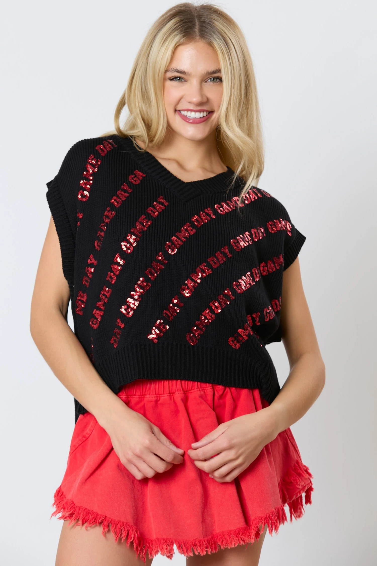 Game Day Sequins Embroidery V-Neck Sweater Vest 5 Game Day Sequins Embroidery V-Neck Sweater Vest - Image 3