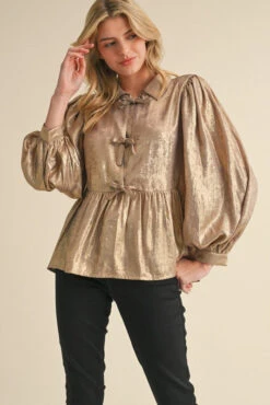 Metallic Bow Babydoll Top