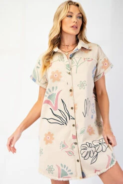 Floral Twill Shirt Dress