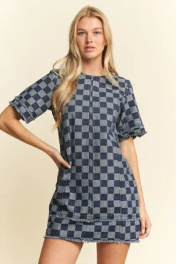 Checkered Denim Mini Dress