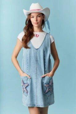 Star Patch Denim Mini Dress