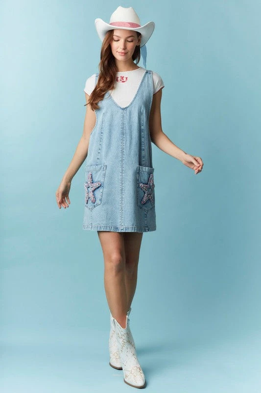 Star Patch Denim Mini Dress 6 Star Patch Denim Mini Dress - Image 4