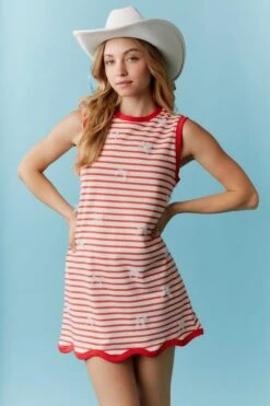 Lace Bow Stripe Mini Dress