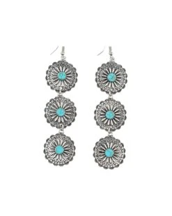 Women Fashion 32 3 Drop Concho Turquoise Earrings