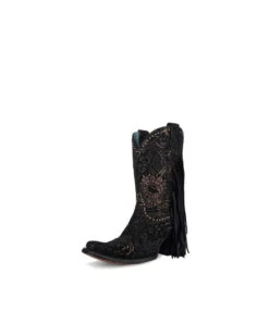 Corral Boots Black And Gold Floral Suede Boot