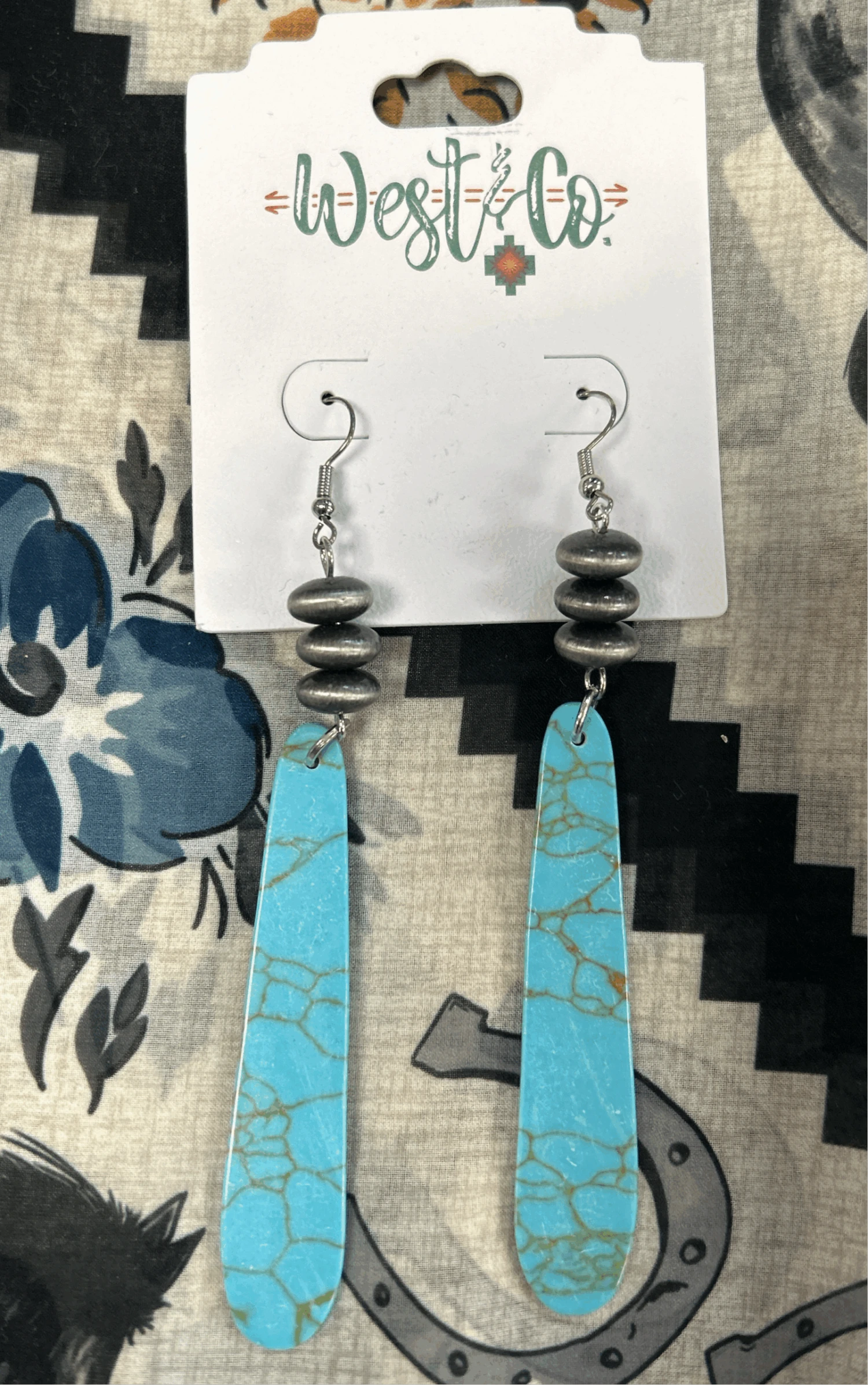 Turquoise Slab With Faux Navajo Pearl Earrings 3 Turquoise Slab With Faux Navajo Pearl Earrings