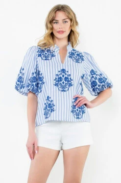 Embroidered Stripe Top