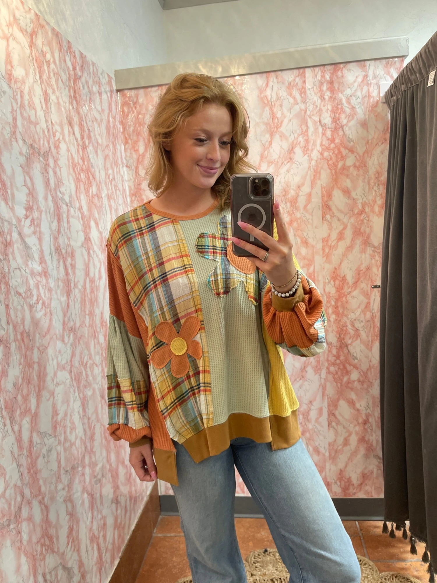 Plaid Daisy Patch Knit Top 3 Plaid Daisy Patch Knit Top