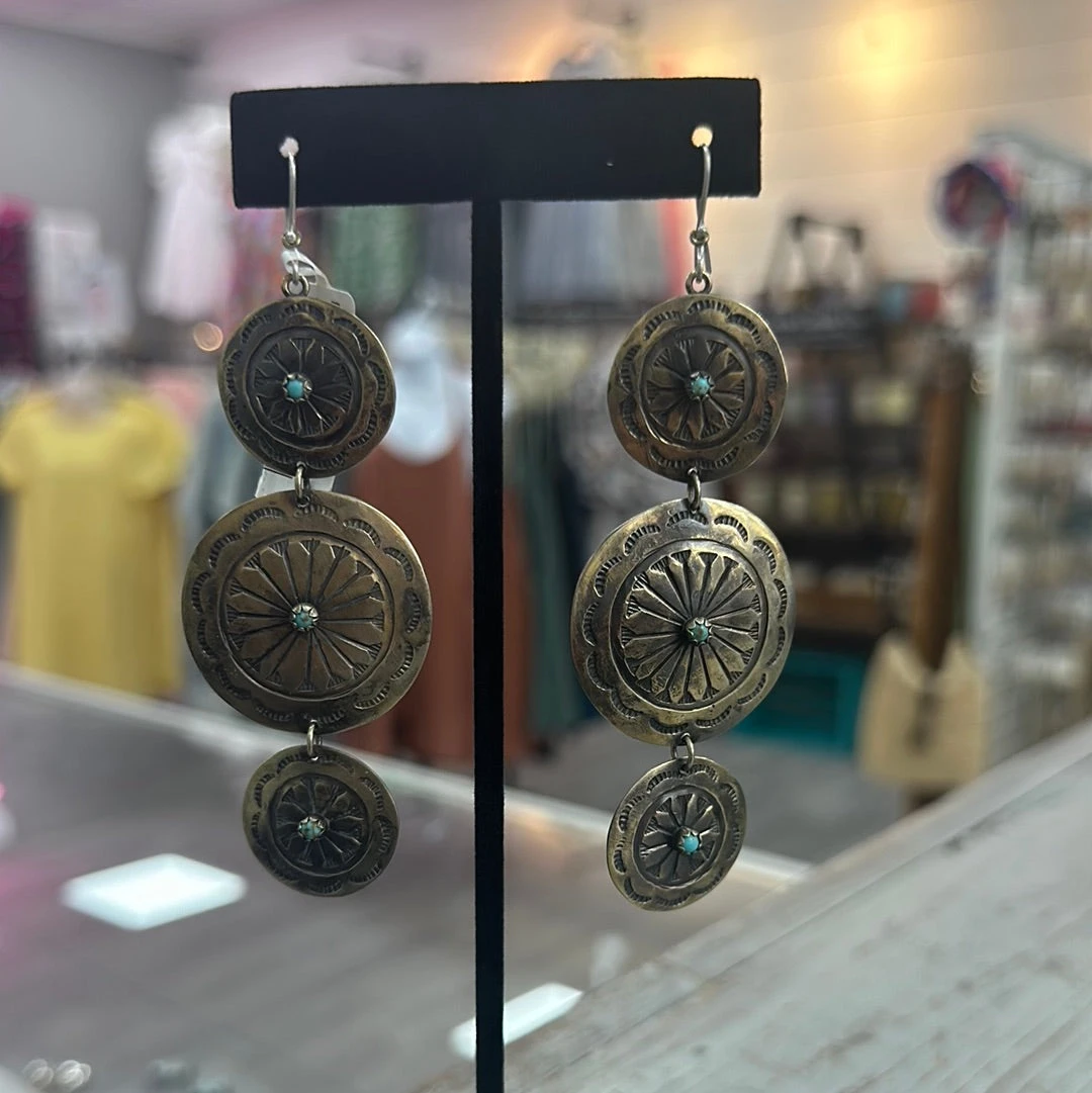 Round W Turquoise Earrings 3 Round W Turquoise Earrings