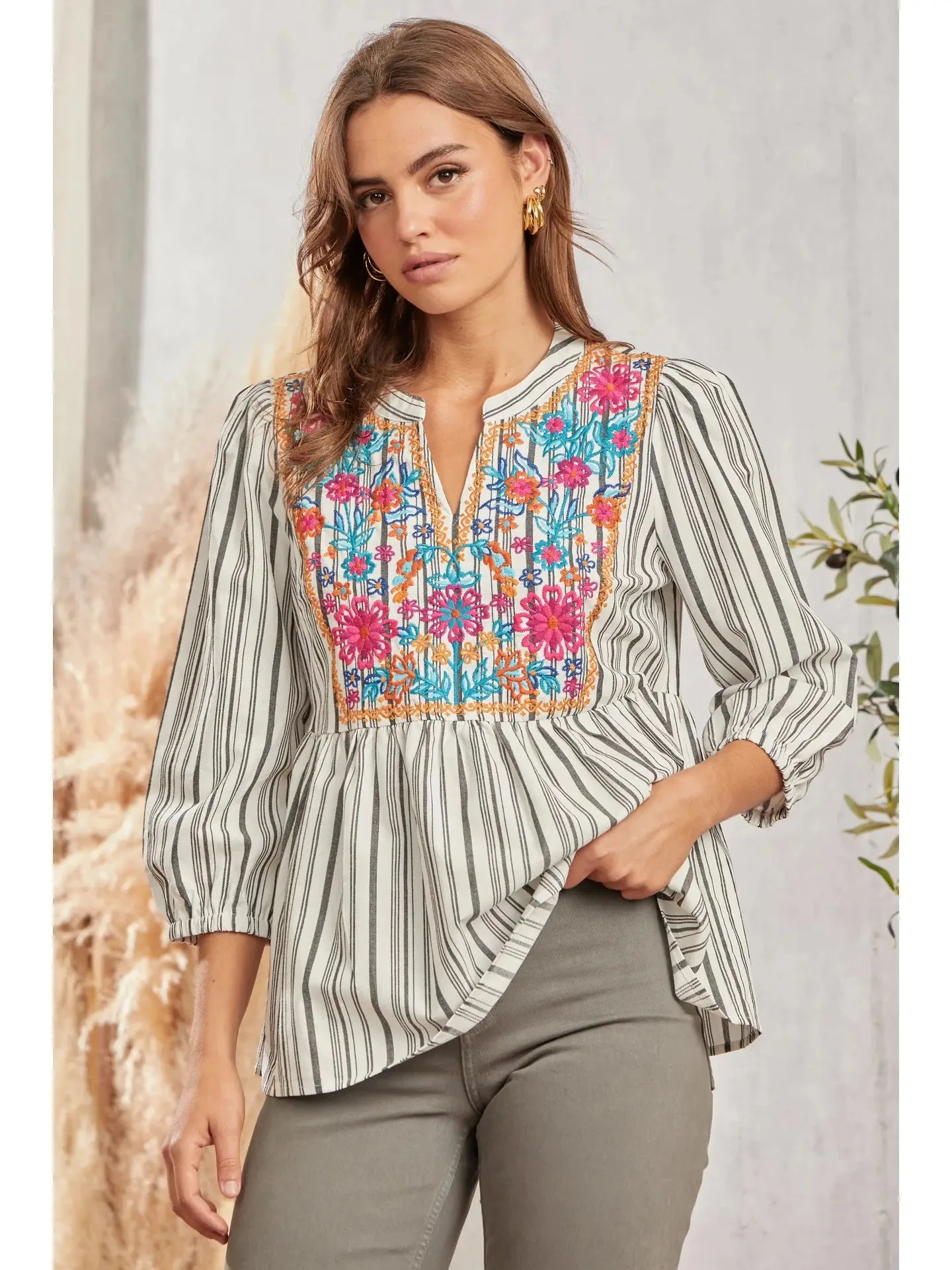 Pinstripe Embroidered Top 3 Pinstripe Embroidered Top
