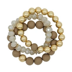Clay, Crystal & Gold Stretch Bracelets -Women Fashion B 1352LM TB1041L BRW 2T