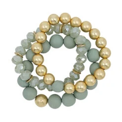 Clay, Crystal & Gold Stretch Bracelets -Women Fashion B 1352MT TB1041D MINT 2T