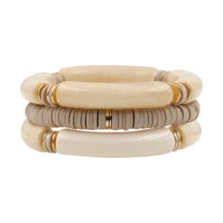 Bamboo Acrylic Stretch Bracelet Set 10 Bamboo Acrylic Stretch Bracelet Set -Women Fashion B 1371N AB3371NAT 2