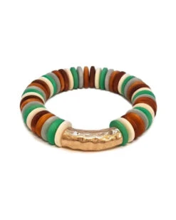 Disc Beads And Gold Bar Stretch Bracelet
