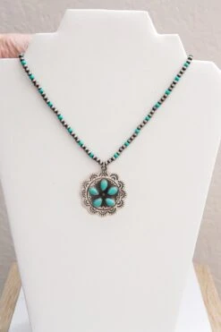 Sterling Flower & Turquoise Pendant Necklace
