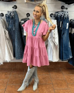 Women Fashion 24 Drop Shoulder Ruffle Tiered Dress