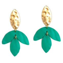 Teal Metal And Gold Earrings
