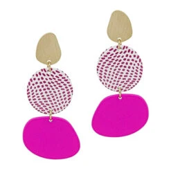 Three Drop Earrings -Women Fashion E 2405HPK EME1602FUCH 2T