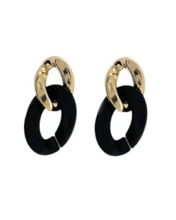 Link Oval Earrings -Women Fashion E 2448BK OEW1980GDBLK 2T 165b0542 3536 4f19 83c8 7258d4ea8bfd