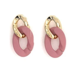 Link Oval Earrings -Women Fashion E 2448PK OEW1980GDPK 2T