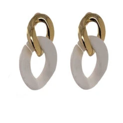 Link Oval Earrings -Women Fashion E 2448WH OEW1980GDPWH 2T