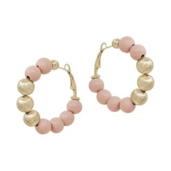 Wood Beaded And Textured Gold Earrings 11 Wood Beaded And Textured Gold Earrings -Women Fashion E 2805PK TE1230B PINK 2T