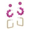 Set Of 3 Hot Pink Earrings -Women Fashion E 3078HPK EME2877FUCH 2T
