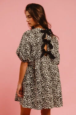 Denim Leopard Back Tie Dress