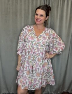 Floral Balloon Sleeve Mini Dress