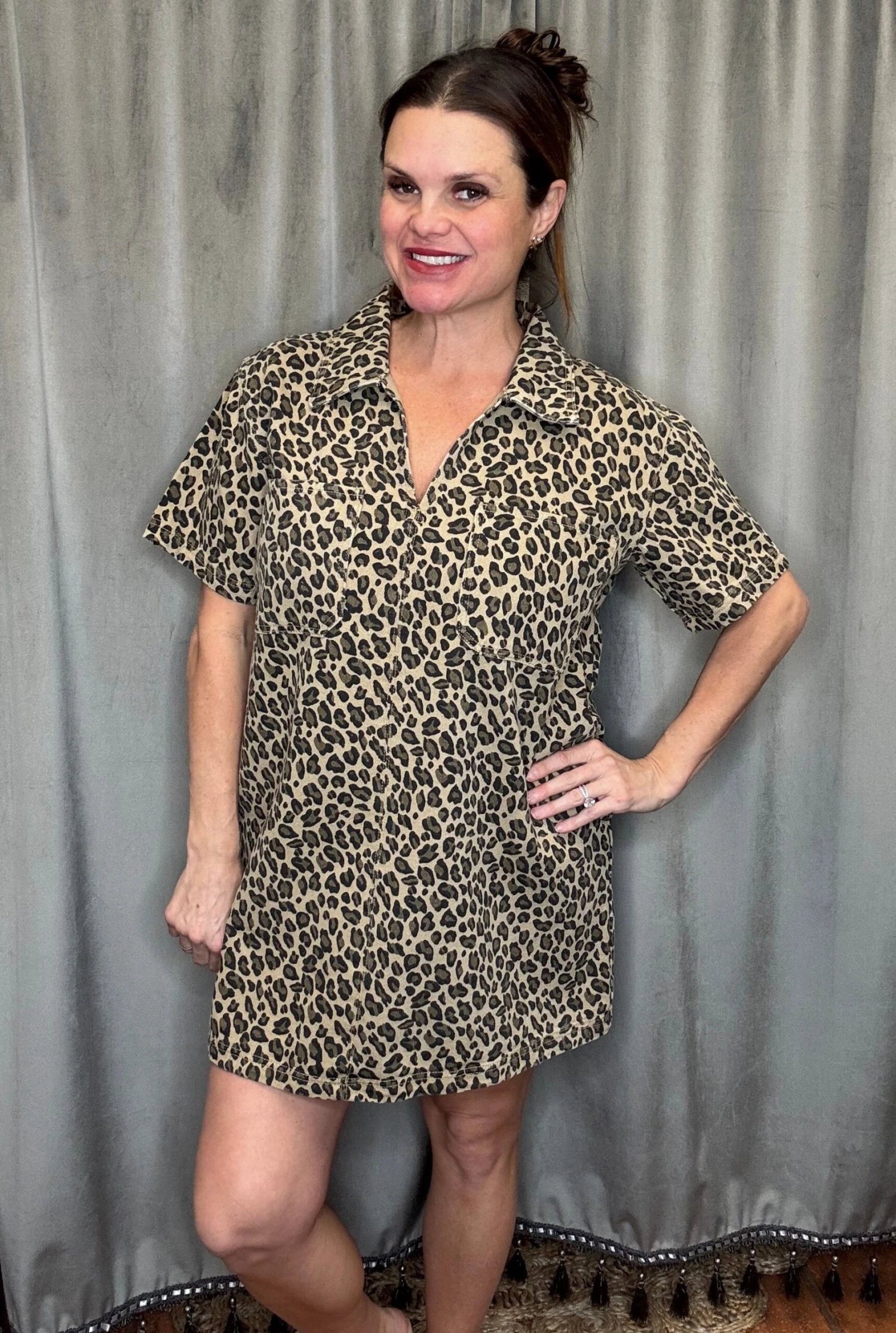 Leopard Denim Mini Dress 3 Leopard Denim Mini Dress