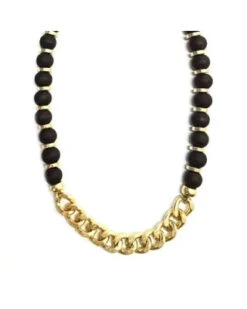 Wood And Gold Chain Necklace