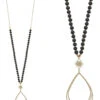 Wired Teardrop Black Bead Necklace 1 Wired Teardrop Black Bead Necklace -Women Fashion N 2005BK EMN1576BLK WG 2