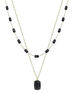 Black Square Beaded Layer Necklace