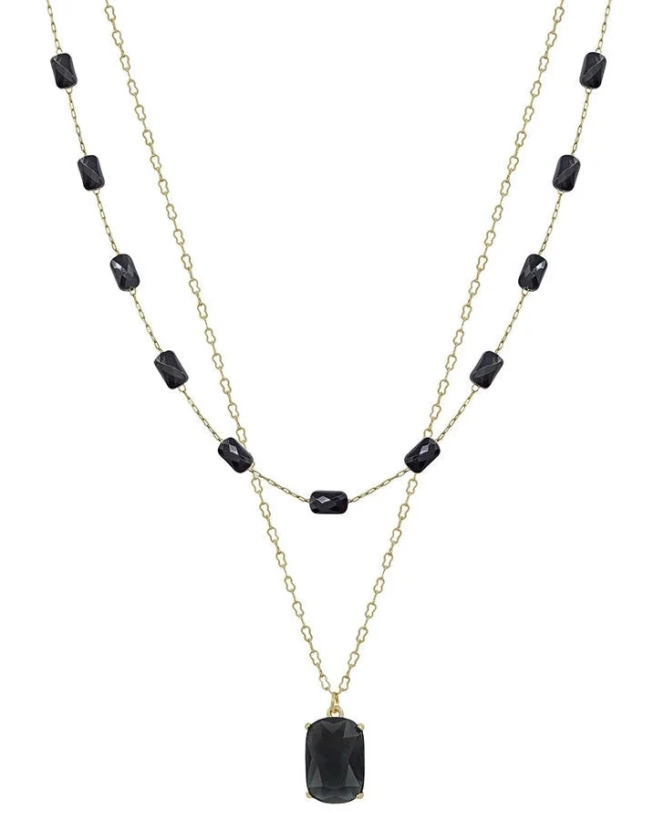 Black Square Beaded Layer Necklace 3 Black Square Beaded Layer Necklace