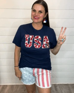 USA Tee With Stars In Red Glitter 10 USA Tee With Stars In Red Glitter -Women Fashion USATeewithStarsinRedGlitter 2