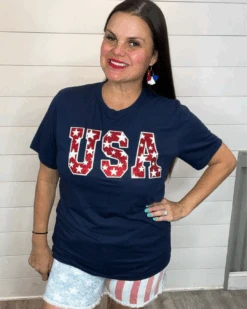 USA Tee With Stars In Red Glitter 13 USA Tee With Stars In Red Glitter -Women Fashion USATeewithStarsinRedGlitter 3