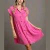 Snow Washed Ruffle Dress 1 Snow Washed Ruffle Dress -Women Fashion a0025 hotpink 1 1
