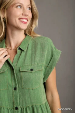 Snow Washed Ruffle Dress 14 Snow Washed Ruffle Dress -Women Fashion a0025 sagegreen 3