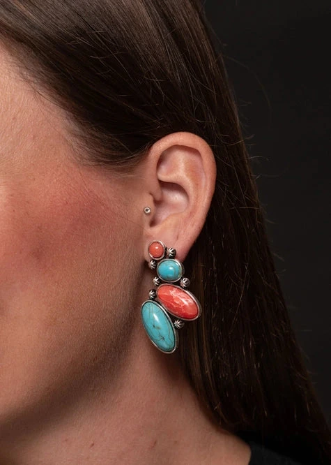 Turquoise/Coral Post Earrings 3 Turquoise/Coral Post Earrings
