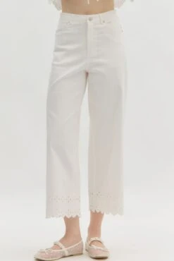 High Waist Embroidery Border Pants