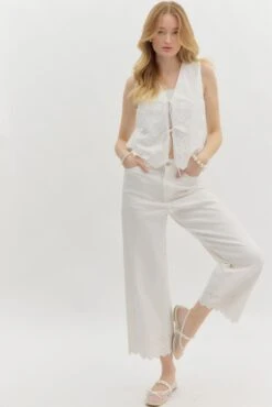 High Waist Embroidery Border Pants -Women Fashion entro fashion bottom p26396 021225 0008