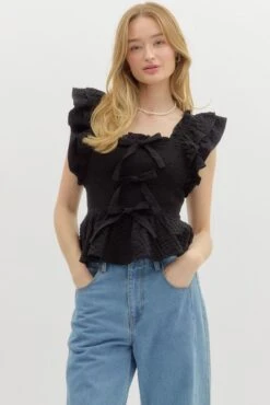 Flutter Sleeve Bow Top -Women Fashion entro fashion top t26835 022425 0013